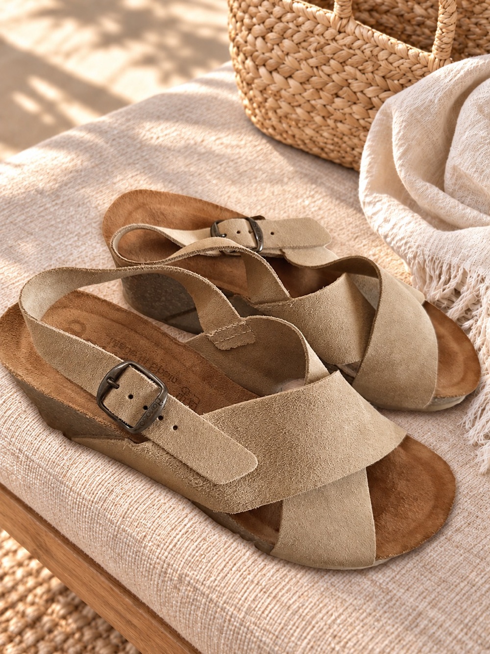 Women's Yokono Suede Crossband Buckle Sandals in Taupe